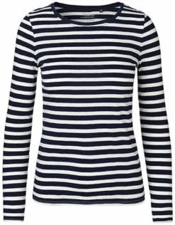 Neutral Damen Long Sleeve T-Shirt -Modebe Kleidung Geschäft Neutral Ladies Long Sleeve T Shirt White Navy Striped