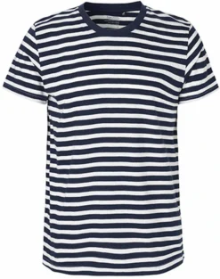 Neutral Herren Bio T-Shirt -Modebe Kleidung Geschäft Neutral Mens Fit T Shirt White Navy Striped